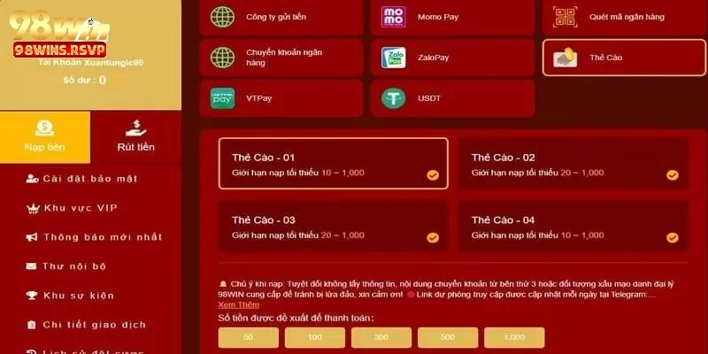 98Win 42 Giao dịch nạp rút nhanh